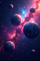 Majestic celestial bodies floating in a galaxy filled with vivid colors, celestial, landscape, cosmic