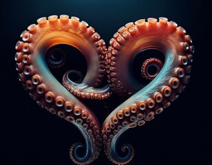 octopus tentacles forming heart shape on black background