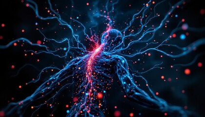 Dynamic neural network visualization abstract space digital art dark environment close-up view technology exploration