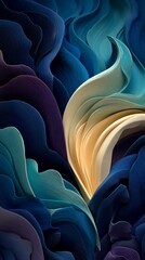 Obraz premium Abstract, vibrant, layered organic shapes in deep blues, purples, and creamy yellows