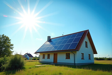 Obraz premium Modern Solar Homes in Spring and Summer Landscapes ,Eco-Friendly Living and Renewable Energy Concepts.