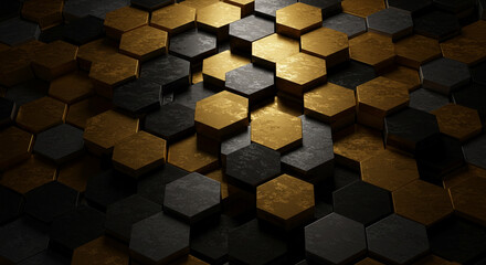 Honeycomb Hexagonal Tile Pattern: Black and Gold Elegance