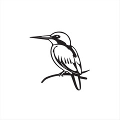 Obraz premium A visually clear logo a kingfisher silhouette in black and white. Geometric shapes, clean lines, symmetry, and balance create a timeless and elegant design on a white background