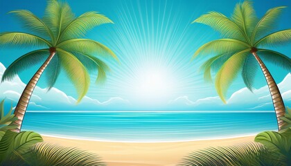 Obraz premium summer tropical background with palm trees and blue sea illustration