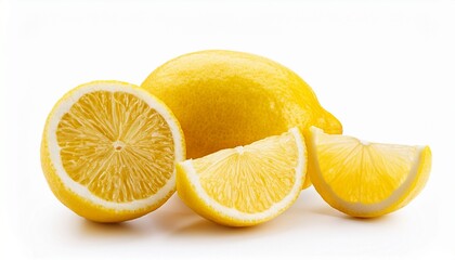 ripe yellow lemon and slices isolated on white background