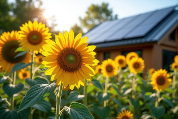 Obraz premium Modern Solar Homes in Spring and Summer Landscapes ,Eco-Friendly Living and Renewable Energy Concepts.