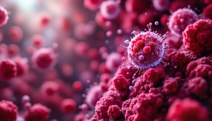 Viral infection microscopy laboratory setting scientific visualization close-up biological study health awareness