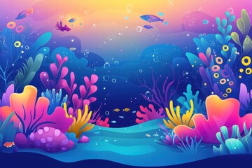 Fototapeta premium Vibrant underwater scene with colorful coral and fish.