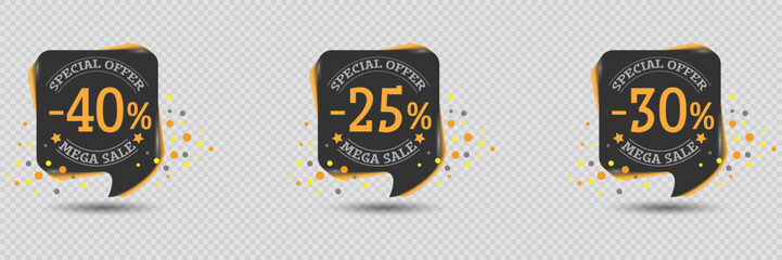 Set of stickers for a store and business sale and discount offer.