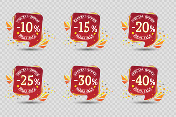 Set of stickers for a store and business sale and discount offer.