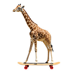 Fototapeta premium Giraffe on a small rolling platform for playful activities.