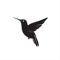 Obraz premium Geometric black and white silhouette hummingbird logo. Clean lines and symmetry create a timeless, elegant design against a white background. Focus on balance and visual clarity