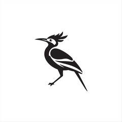 Obraz premium Timeless logo design a black and white silhouette hoopoe rendered in geometric shapes and clean lines. The image is balanced, symmetrical, and visually clear against a white background