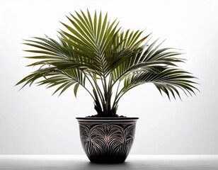 Fototapeta premium silhouette of a potted plant majesty palm with ornate design on white background graphic style concept of nature and decoration