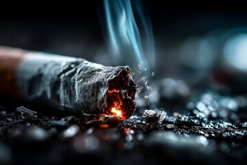 Fototapeta premium Close-up of a broken cigarette with smoke representing the action of quitting smoking