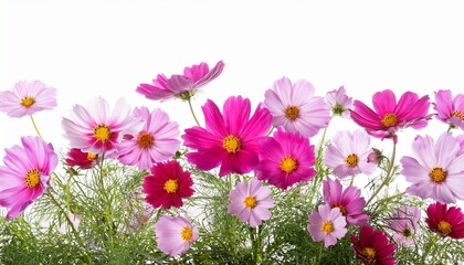 vibrant cosmos flower bush isolated on white background