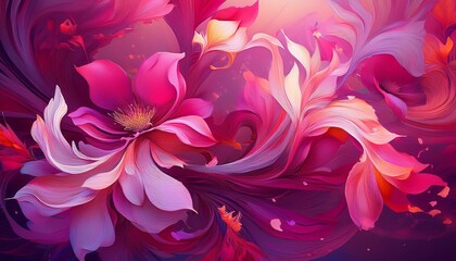 vibrant petals dance in a whimsical canvas of fuchsia bursting with an ethereal blend of art and nature