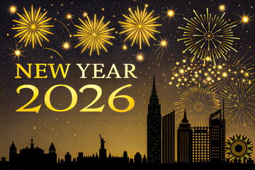 New Year's Eve Fireworks over City Skyline 2026.