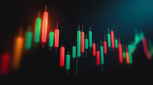 Rising Stock Market Trend Candlestick Chart Financial Growth Investment, micro shot blur bokeh