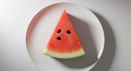 Watermelon Slice in Triangle Shape on White Plate
