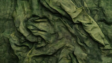 Fototapeta premium Textured wrinkled fabric in olive green with organic, natural creases throughout