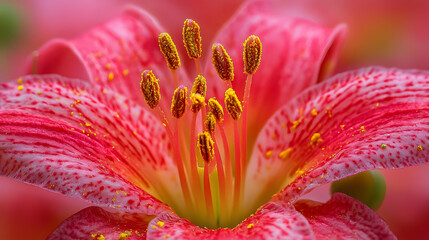 Fototapeta premium Close Up Of A Vibrant Red And Pink Lily Flower