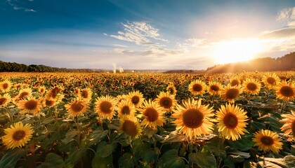 Obraz premium vibrant sunflowers blooming in a sunny field during summer days