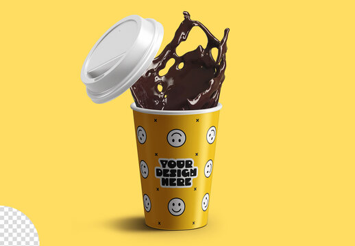 Mockup of Takeaway Paper Cup With Coffee Splash Isolated