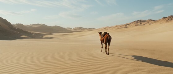 Camel Trek Across the Golden Sands: A Solitary Journey