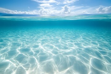 Stunning Underwater Seascape with Sunlit Sandy Bottom and Blue Ocean