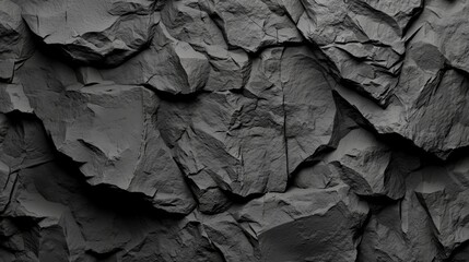Dark gray rock with a rough and natural texture set against a dark black background, presenting an ultra - realistic visual experience. The contrast between the gray rock.