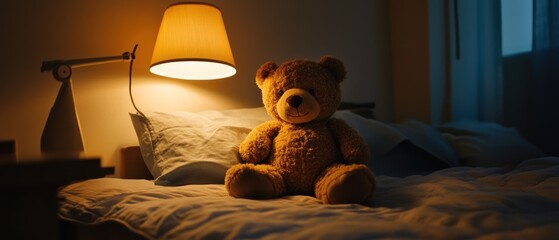 Teddy Bear at Night: A Serene Bedroom Scene