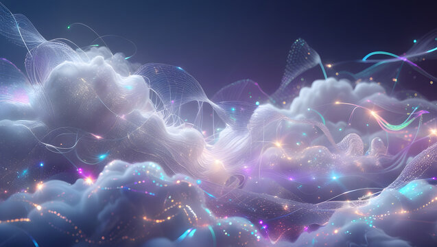 Abstract Glowing Cloud Data Network Digital Technology virtual fractal realms