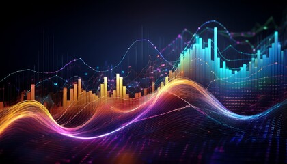 Fototapeta premium vibrant data wave visualization combining colorful bars and digital metrics to represent market activity generative ai