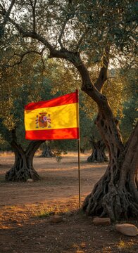 Spain Flag Olive Grove Andalusia Landscape Background