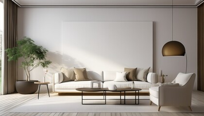 wall mockup in modern interior white room with contemporary furniture 3d render