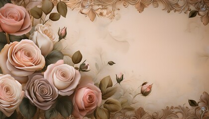 vintage floral background featuring an array of roses with a textured aged appearance perfect for invitations