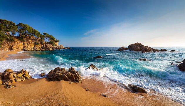 waves crashing on a secluded beach in spain s costa brava