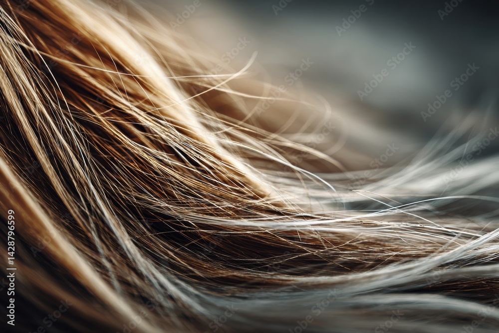 Aufkleber close-up view of highlighted hair strands showcases texture and depth against a softly blurred backg