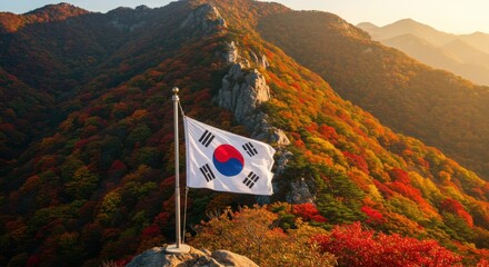 South Korea Flag Mountain Autumn Foliage Landscape Background