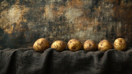 Obraz premium Rustic Potatoes on Dark Fabric, Aged Background