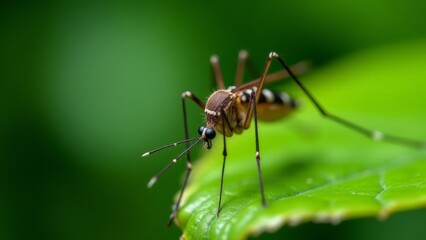 Fototapeta premium Tiger Mosquito Resting On Green Leaf
