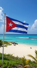 Fototapeta premium Cuba Flag Caribbean Beach Tropical Landscape Background