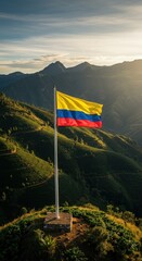 Colombia Flag Andes Mountains Coffee Plantation Landscape Background
