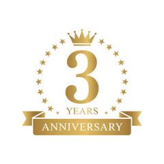 Elegant 3rd Anniversary Logo with Crown and Ribbon