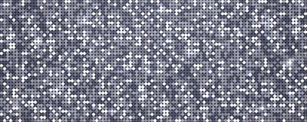 Silver pattern mosaic, disco ball texture, circle shimmer effect. Abstract night club background, metallic wallpaper with light effect, banner bg mockup, vector illustration. © viktoria_ngm
