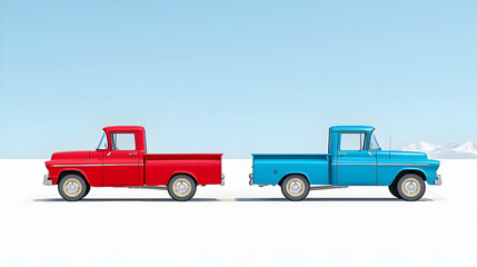 Two Vintage Pickup Trucks Side By Side In Desert Landscape