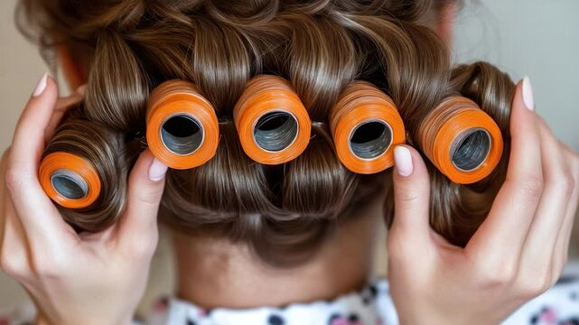 Woman's hair with curling rollers