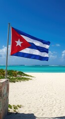 Fototapeta premium Cuba Flag Caribbean Beach Tropical Landscape Background