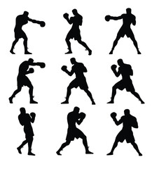 set of silhouette images of boxers in action with various poses